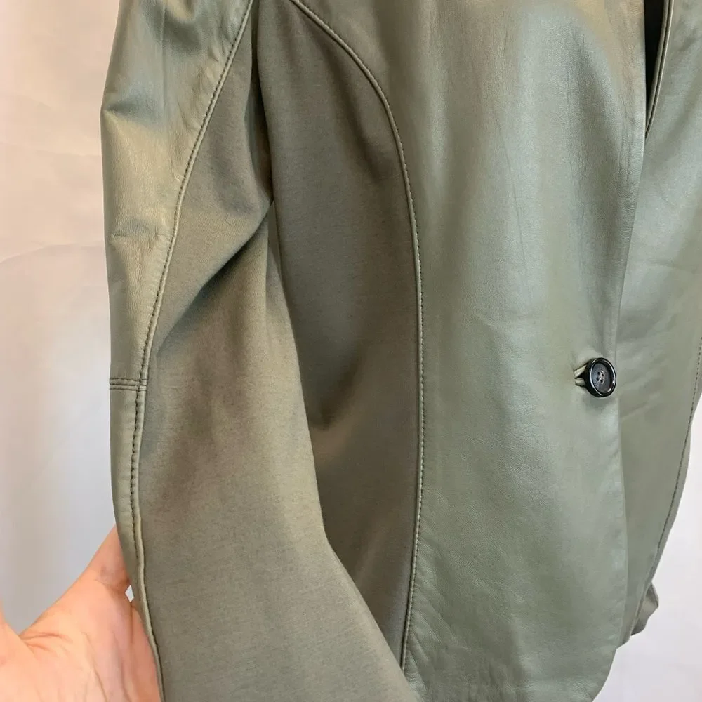 Pink Tartan olive green leather jacket Sz L